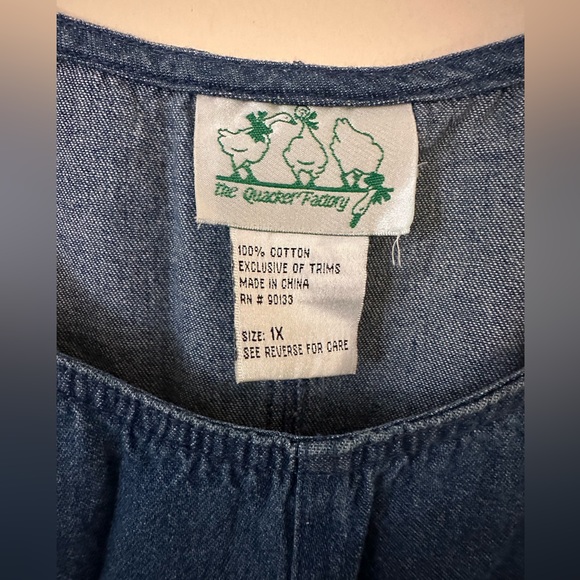 The Quacker Factory Denim Jumper Dress w/Red Hearts. XL Knee Length. NWT - Picture 3 of 8